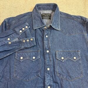 Spier Mackay Contemporary Denim Western Shirt 16.5 Blue Pearl Snap Button Casual